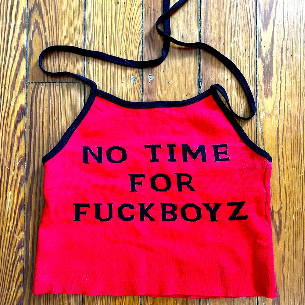Knitted red and black statement halter crop